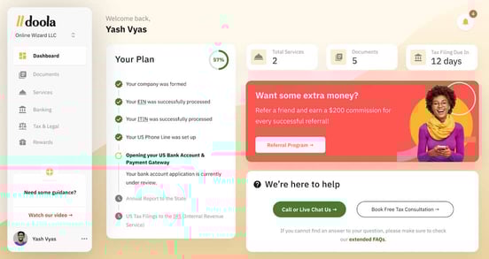 Screenshot from doola platform Screenshot from doola platform