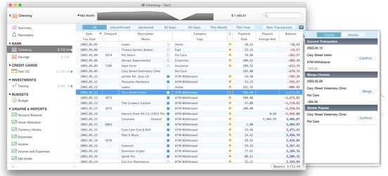 Screenshot of Moneydance banking interface Screenshot of Moneydance banking interface