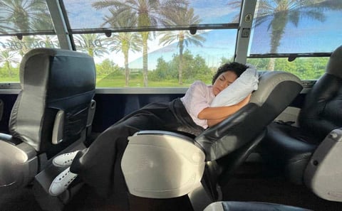 Photo of passenger sleeping on RedCoach bus