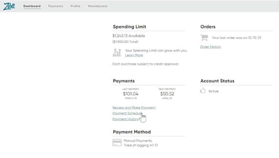 Screenshot of the Zebit dashboard Screenshot of the Zebit dashboard
