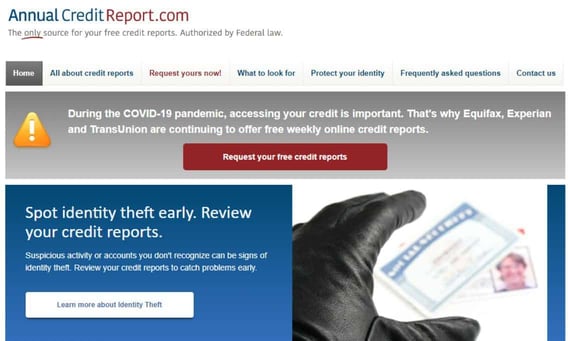 Screenshot of Annual Credit Report Website Screenshot of Annual Credit Report Website