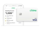 Image of the Chime App on a mobile device and the Visa Debit Card