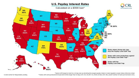Map of Payday Loan Interest Rates by State Map of Payday Loan Interest Rates by State