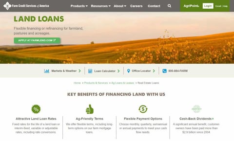 Screenshot of the Farm Credit Service of America Website
