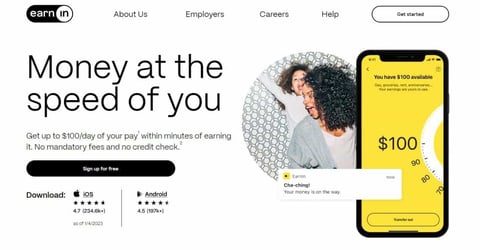 Screenshot of EarnIn features and benefits