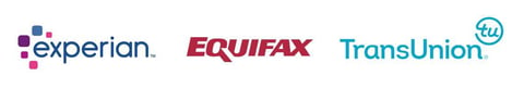 Major credit bureau logos for Experian, Equifax, and TransUnion