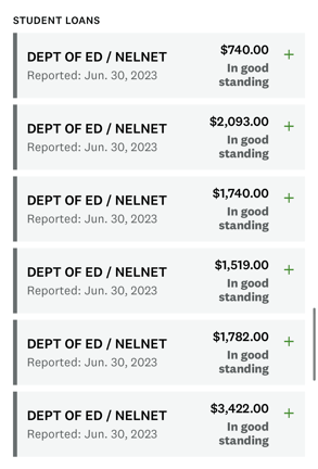 Screenshot of student loans on Credit Karma app Screenshot of student loans on Credit Karma app