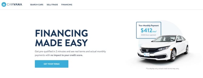 Screenshot from Carvana website