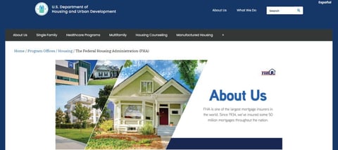 Screenshot of the FHA homepage