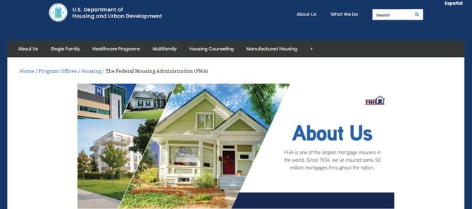 Screenshot of the FHA homepage Screenshot of the FHA homepage