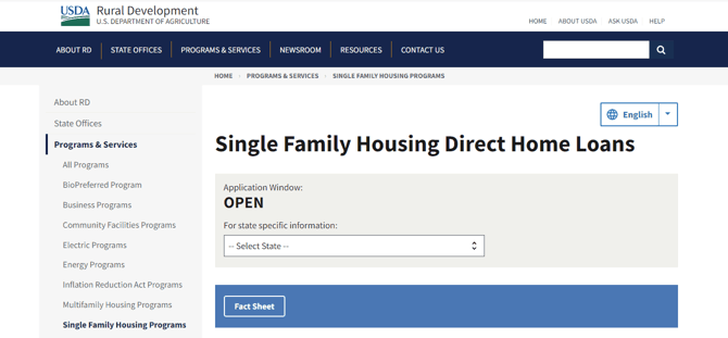 Screenshot of the USDA Single Family Housing Direct Home Loans webpage Screenshot of the USDA Single Family Housing Direct Home Loans webpage