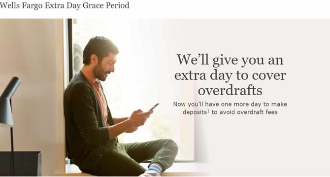 Wells Fargo overdraft ad with man sitting on windowsill Wells Fargo overdraft ad with man sitting on windowsill