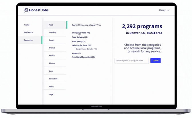 A screenshot of Honest Jobs' resources dashboard. A screenshot of Honest Jobs' resources dashboard.