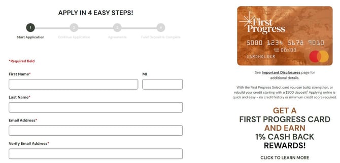 First Progress card application First Progress card application