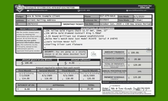 Pawnshop ticket example Pawnshop ticket example