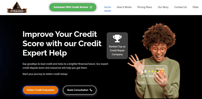 Screenshot of the Pyramid Credit Repair homepage Screenshot of the Pyramid Credit Repair homepage