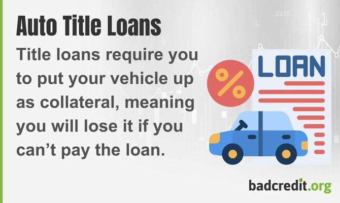 Auto title loans
Title loans require you to put your vehicle up as collateral, meaning you will lose it if you can't pay the loan Auto title loans
Title loans require you to put your vehicle up as collateral, meaning you will lose it if you can't pay the loan