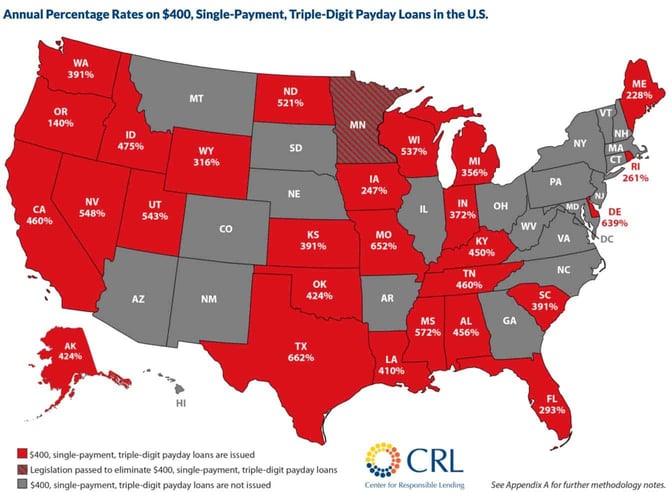 Payday loan interest rates state map