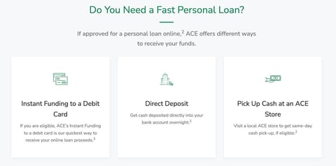 Screenshot from ACE Cash Express website