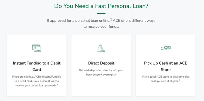 Screenshot from ACE Cash Express website