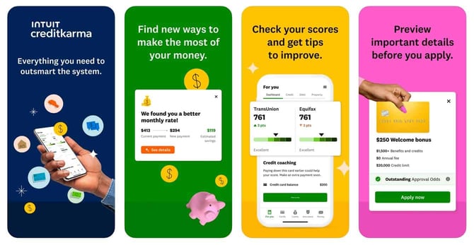 Credit Karma screenshots from app store Credit Karma screenshots from app store