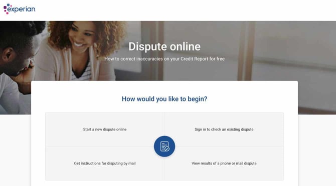 Screenshot of Experian dispute portal