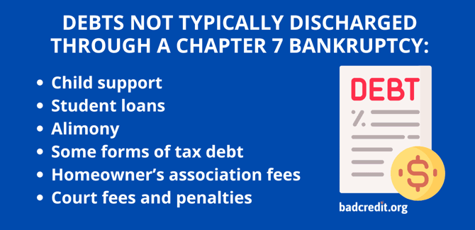 Debts not discharged in bankruptcy graphic Debts not discharged in bankruptcy graphic