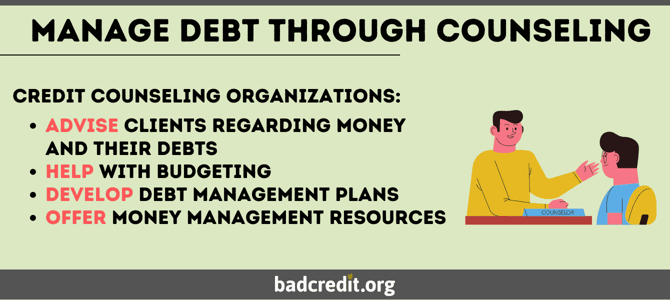 Manage debt through counseling graphic
