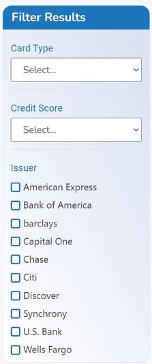 Credit card comparison tool