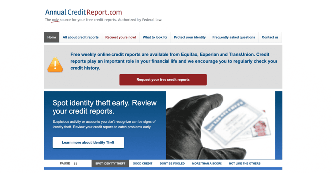 Screenshot of AnnualCreditReport.com Screenshot of AnnualCreditReport.com