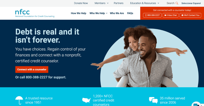 Screenshot of the NFCC website Screenshot of the NFCC website