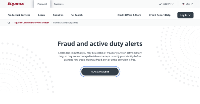 Equifax fraud alert screenshow Equifax fraud alert screenshow
