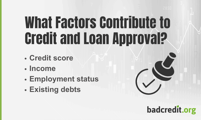 Factors contributing to credit and loan approval with approval stamp icon Factors contributing to credit and loan approval with approval stamp icon
