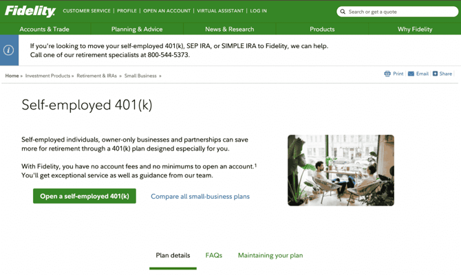 Fidelity Solo 401(k) screenshot