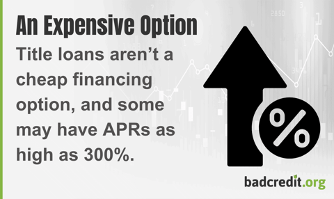 Title loans aren't a cheap financing option, and some may have APRs as high as 300 percent Title loans aren't a cheap financing option, and some may have APRs as high as 300 percent