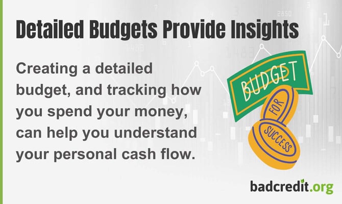 Creating a detailed budget and tracking how you spend your money can help you understand your personal cash flow.