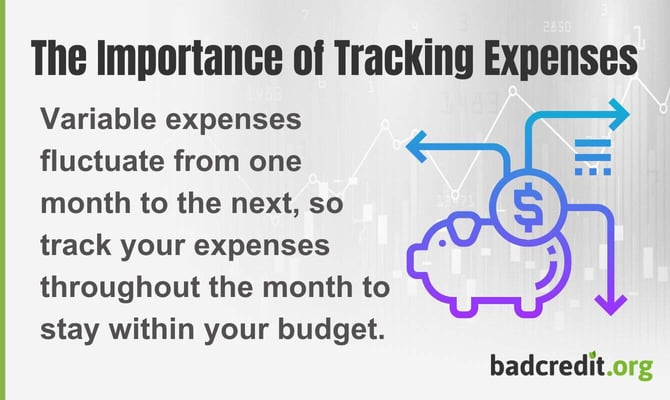 Variable expenses fluctuate from one month to the next, so track your expenses throughout the month to stay within your budget.