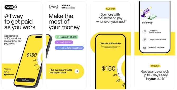 EarnIn App screenshots from the Apple App store