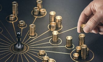 a man dividing coins graphic a man dividing coins graphic