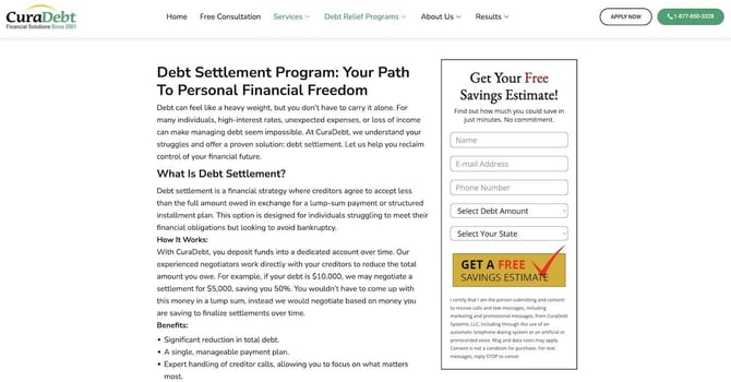 Debt settlement program screenshot