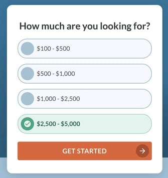 Screenshot of MoneyMutual loan amounts