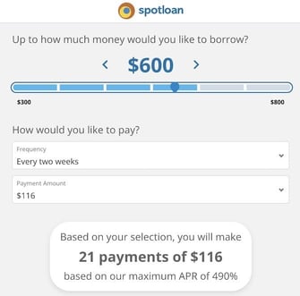 Screenshot of loan offer after MoneyMutual application