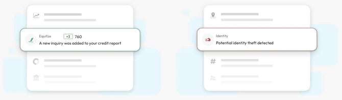 screenshot of MyFICO credit monitoring credit report and identity theft alerts