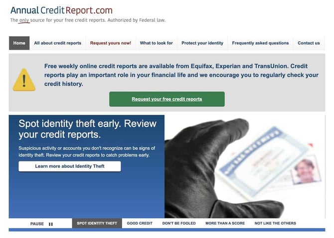 Screenshot of the AnnualCreditReport homepage Screenshot of the AnnualCreditReport homepage