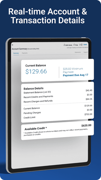 Screenshot of the Fortiva app and example transaction details