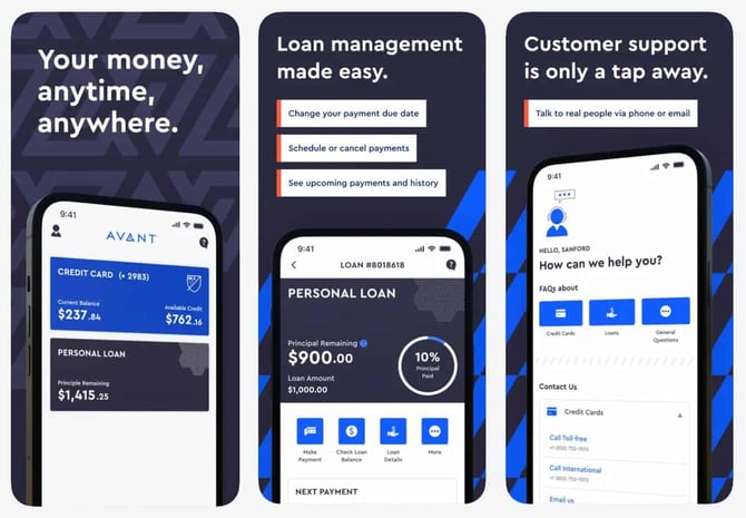 Screenshots of Avant mobile app in ios app store