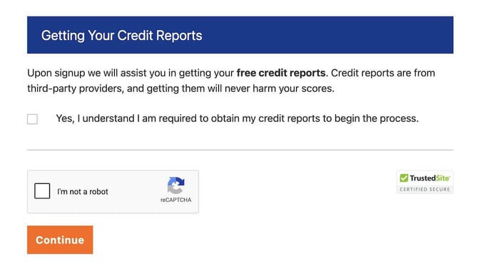 Screenshot of Sky Blue Credit Repair application Step 3
