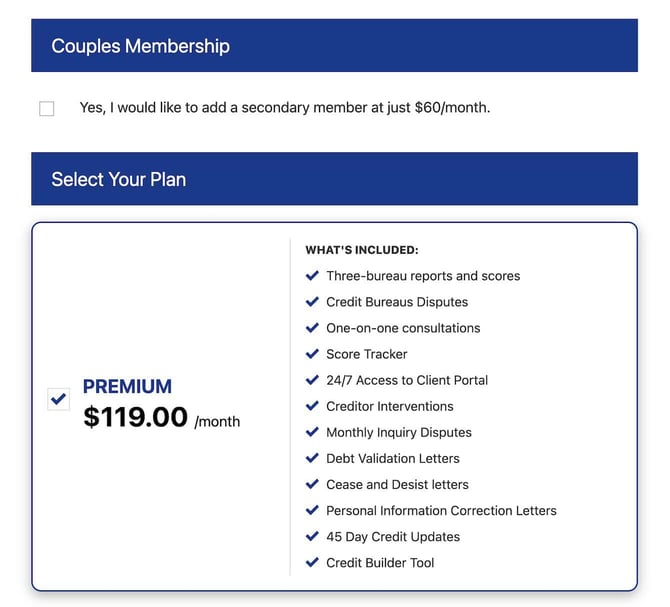 Screenshot of Sky Blue Credit Repair application Step 2