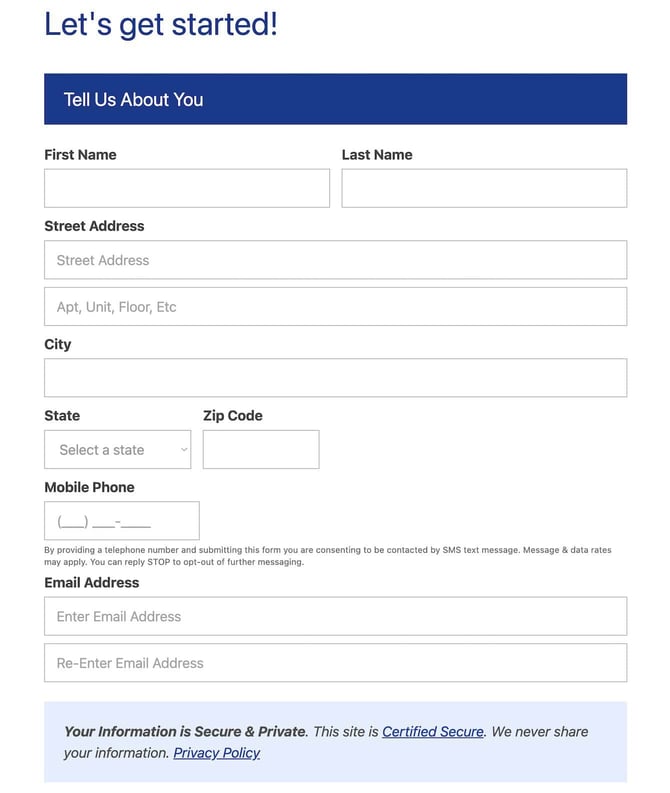 Screenshot of Sky Blue Credit Repair application Step 1