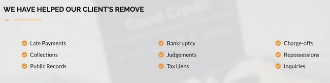Screenshot of what Credit Firm can help with